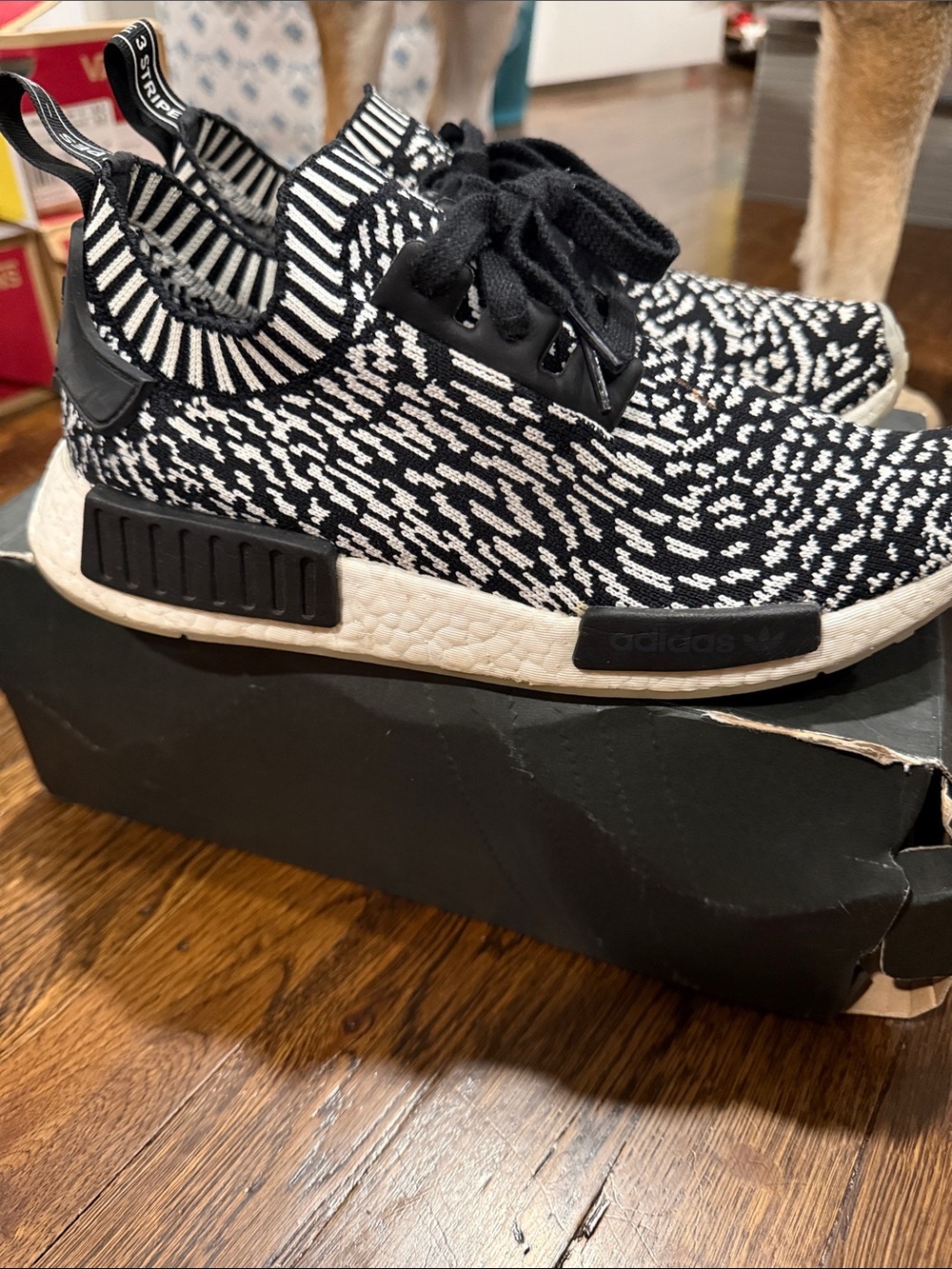 Adidas Black and White Knit Athletic Sneakers